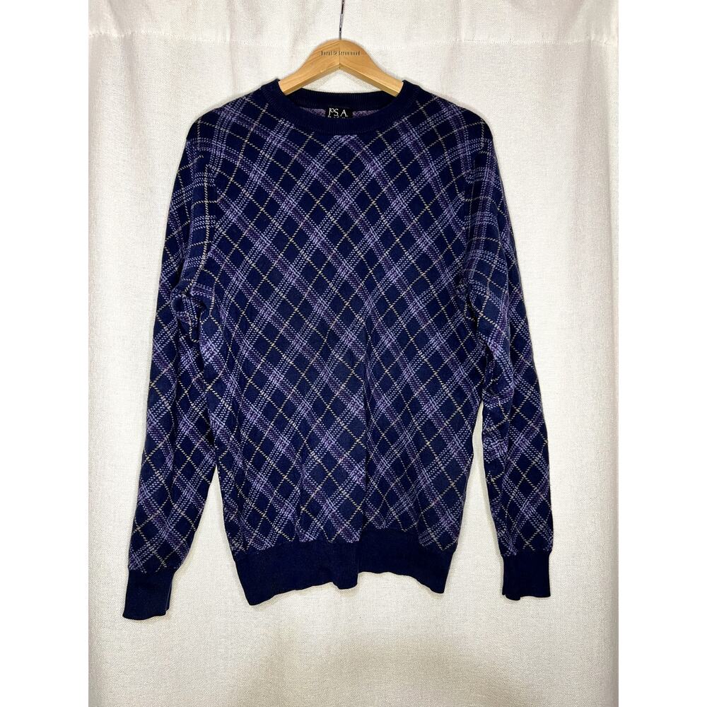 JOS‎ A. BANK Executive Blue & Purple Argyle Plaid Crewneck Sweater